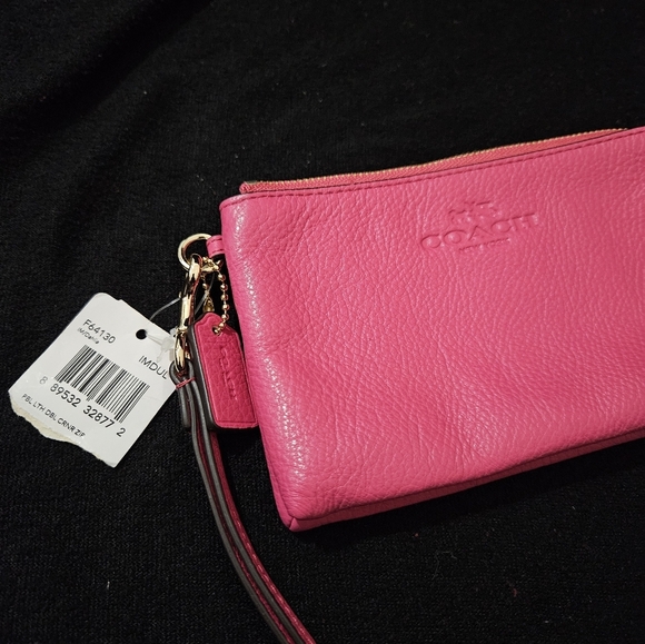 Coach Hot Pink Double Corner Zip Wristlet-NWT-Pebble Leather - Picture 10 of 11